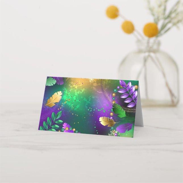 Iridescent mardi gras-bakgrund med pärlor placeringskort (Framsida)
