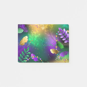 Iridescent mardi gras-bakgrund med pärlor post-it block