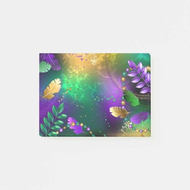 Iridescent mardi gras-bakgrund med pärlor post-it block (Framsida)