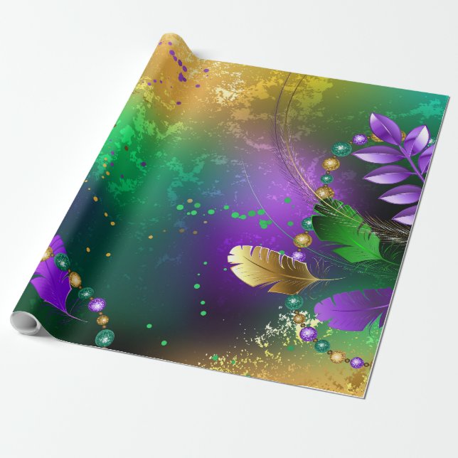 Iridescent mardi gras-bakgrund med pärlor presentpapper (Utrullad)