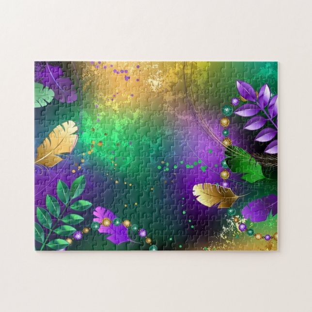 Iridescent mardi gras-bakgrund med pärlor pussel (Horisontell)