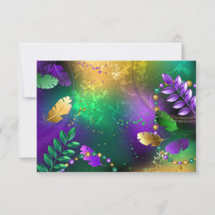 Iridescent mardi gras-bakgrund med pärlor tack kort