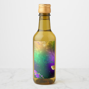 Iridescent mardi gras-bakgrund med pärlor vinetikett
