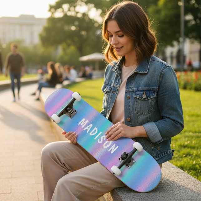 Iridescent Modern Girly Rosa Blue Personlig Mini Skateboard Bräda 18,5 Cm (Skapare uppladdad)