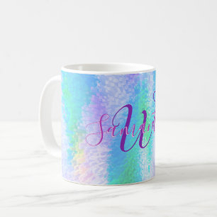 Iridescent Monogrammed Elegant Holografik Kaffemugg