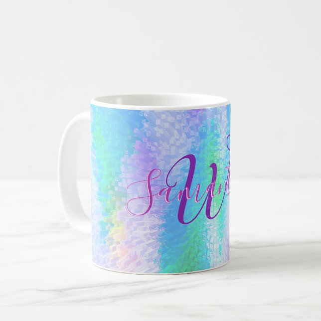 Iridescent Monogrammed Elegant Holografik Kaffemugg (Framsida vänster)