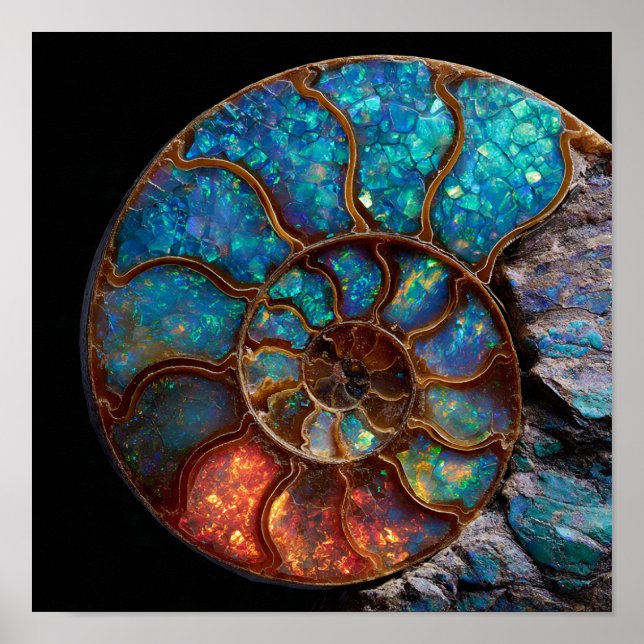 Iridescent Opalized Ammonite Fossil Detail Poster (Framsidan)