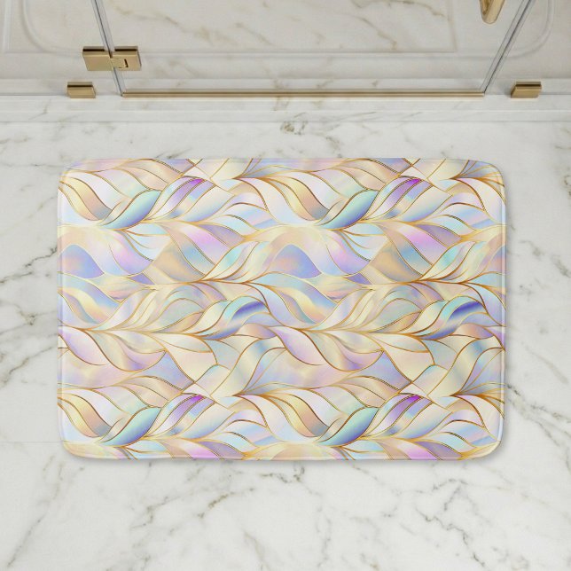 Iridescent Pastel Bath Mat Badrumsmatta (elegant glam iridescent abstract botanical pastel bath mat)