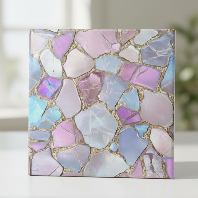 Iridescent Pastel Gemstone Gold Mosaic Kakelplatta (Skapare uppladdad)
