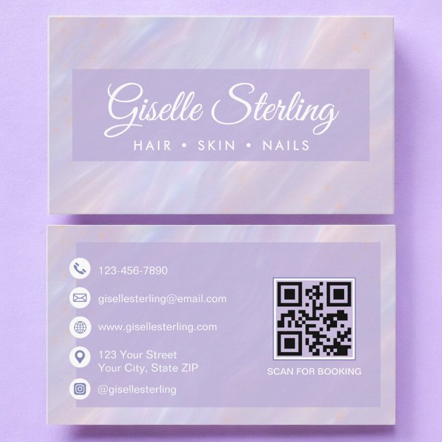 Iridescent Pastel Opal QR-kod Holografisk ston Visitkort (Skapare uppladdad)