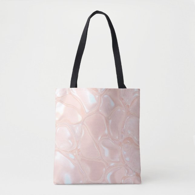 Iridescent Pearl Liquid Marble Aesthetic Tote Bag Tygkasse (Framsida)