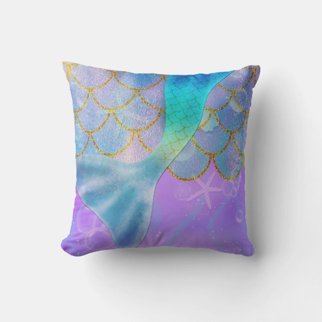 Iridescent Pearl Shimmer Gnistra Sjöjungfru Svan Kudde (Framsida)