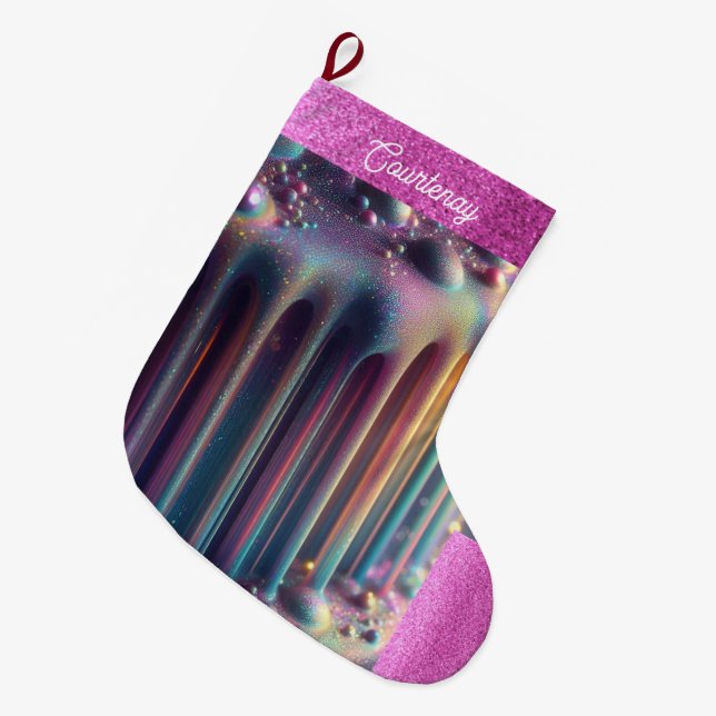Iridescent Rainbow Färg Personlig Glitter Stor Julstrumpa (Framsidan (Hängande))