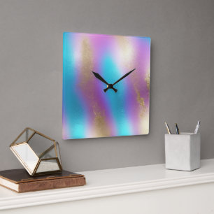 Iridescent Rainbow Glam Fyrkantig Klocka