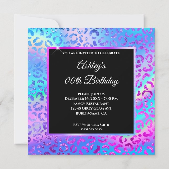 Iridescent Rainbow Ombre Leopard Foil Birthday Inbjudningar (Framsida)