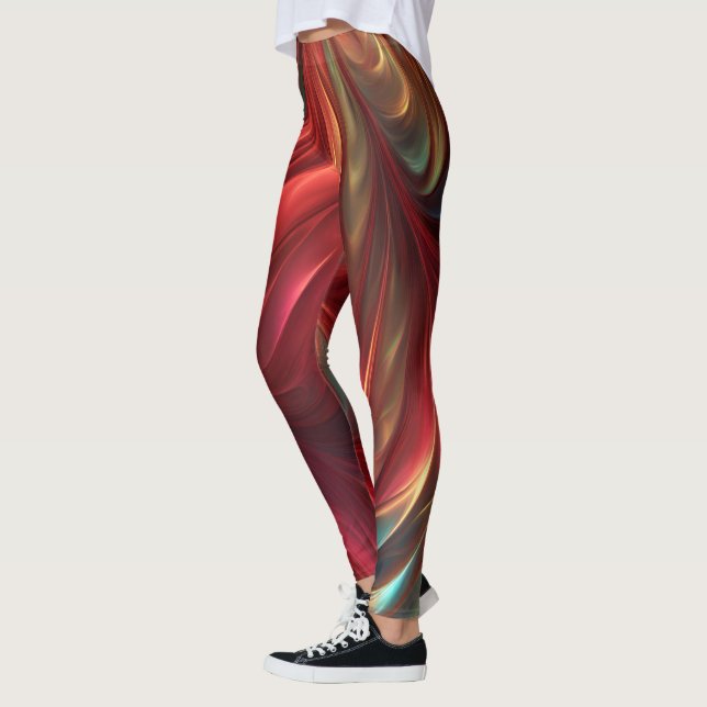 Iridescent Red Abstrakt Swirl Leggings (Vänster)