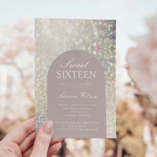 Iridescent Ro Guld Glitter Sweet sixteen Inbjudningar