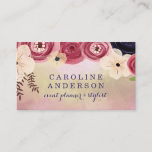 Iridescent Rosa & Guld med Boho Flowers Visitkort
