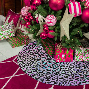 Iridescent Rosa Rainbow Leopard Spot Julgransmatta Borstad Polyester