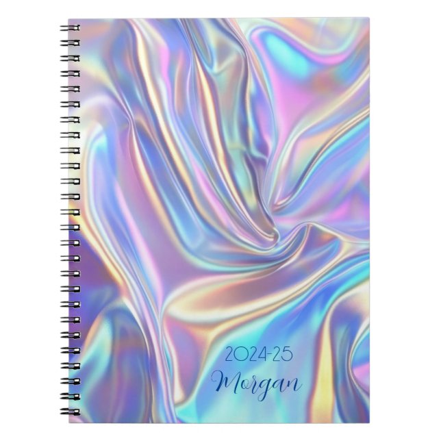 Iridescent Shiny Metallic Fabric Date, skript Namn Anteckningsbok (Framsidan)