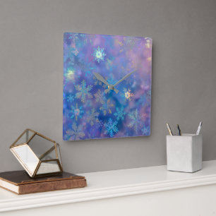 Iridescent snöflingor fyrkantig klocka