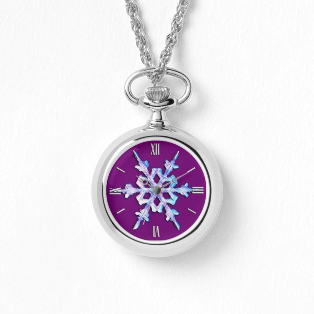 Iridescent snowflake på ametysts lila armbandsur (Framsida)