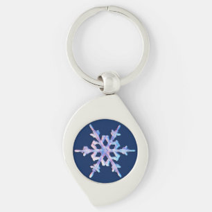 Iridescent snowflake på mörk blått swirl silverfärgad nyckelring