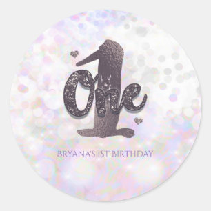 Iridescent Sparkle One 1-års födelsedagsfest prese Runt Klistermärke