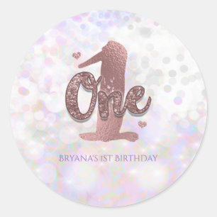 Iridescent Sparkle One 1-års födelsedagsfest prese Runt Klistermärke