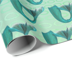 Iridescent Teal Sjöjungfru svan Mönster Presentpapper