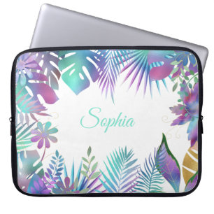 Iridescent Tropical Löv, DIY Lila Namn, White Laptop Fodral