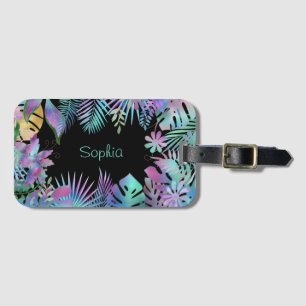 Iridescent Tropical Löv, DIY Teal Namn, Black Bagagebricka