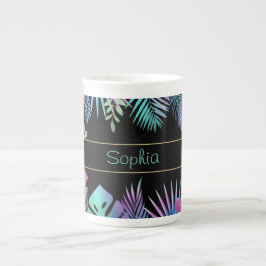 Iridescent Tropical Löv, DIY Teal Namn, Black Benporslin Mugg