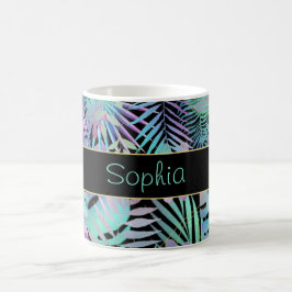 Iridescent Tropical Löv, DIY Teal Namn, Black Kaffemugg