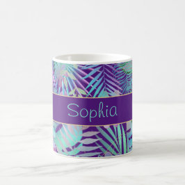 Iridescent Tropical Löv, DIY Teal Namn, Lila Kaffemugg