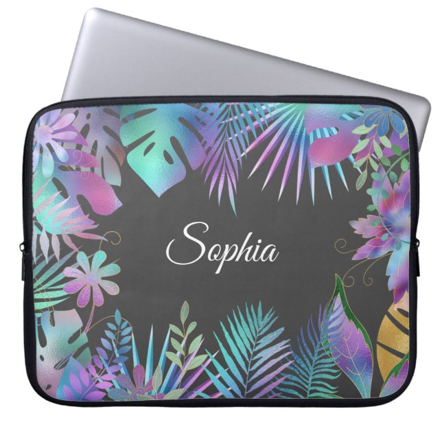 Iridescent Tropical Löv DIY White Namn, Dk Grått Laptop Fodral (Framsidan)