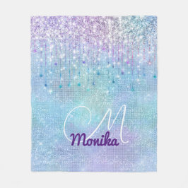 Iridescent Turcos Silver Faux Glitter Monogram Fleecefilt