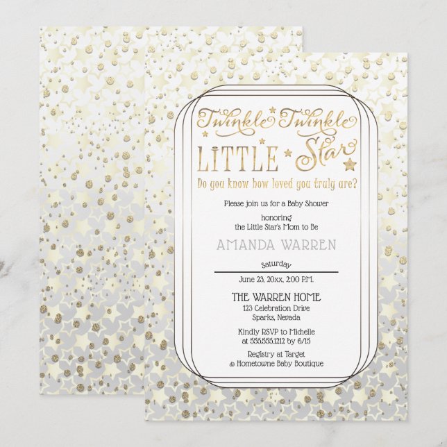 Iridescent Twinkle Little Star Baby Shower Inbjudningar (Fram/baksida)