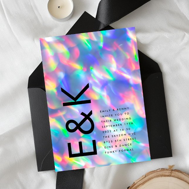 Iridescent Ultra Modern Monogram Bröllop Inbjudningar (Skapare uppladdad)