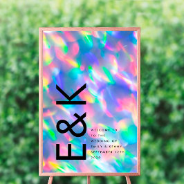 Iridescent Ultra Modern Monogram Bröllop Poster