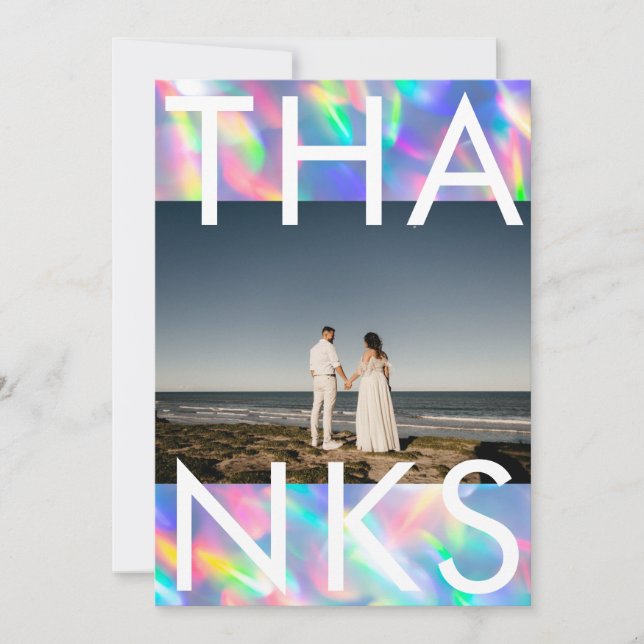 Iridescent Ultra Modern Monogram Bröllop Tack Kort (Framsida)