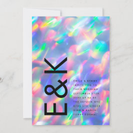 Iridescent Ultra Modern QR CODE OSA Bröllop Inbjudningar