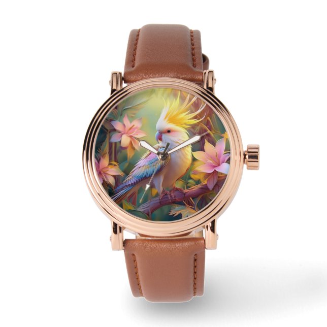 Iridescent Vinge Cockatiel Fantasy Bird Armbandsur (Framsida)