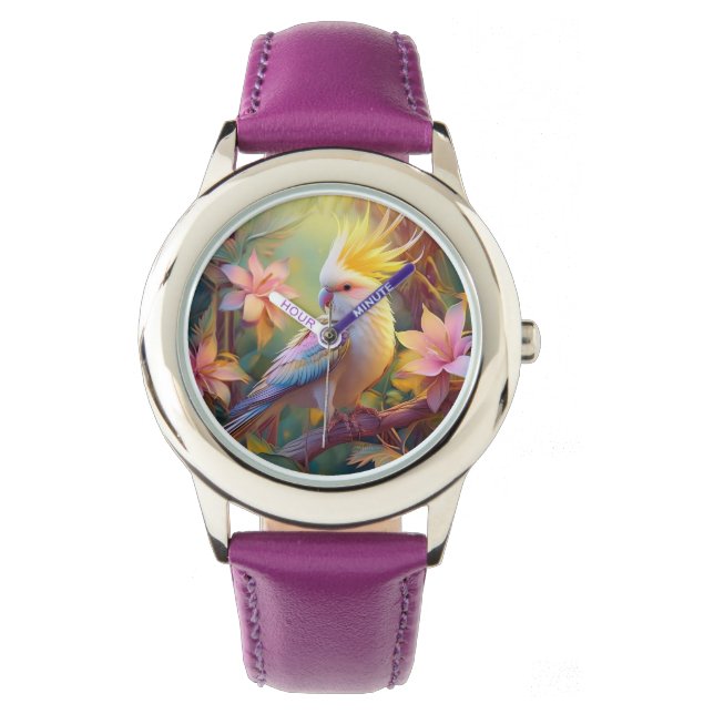 Iridescent Vinge Cockatiel Fantasy Bird Armbandsur (Framsida)