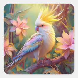 Iridescent Vinge Cockatiel Fantasy Bird Fyrkantigt Klistermärke