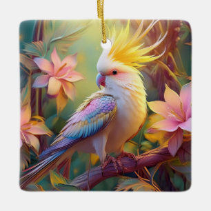Iridescent Vinge Cockatiel Fantasy Bird Julgransprydnad Keramik