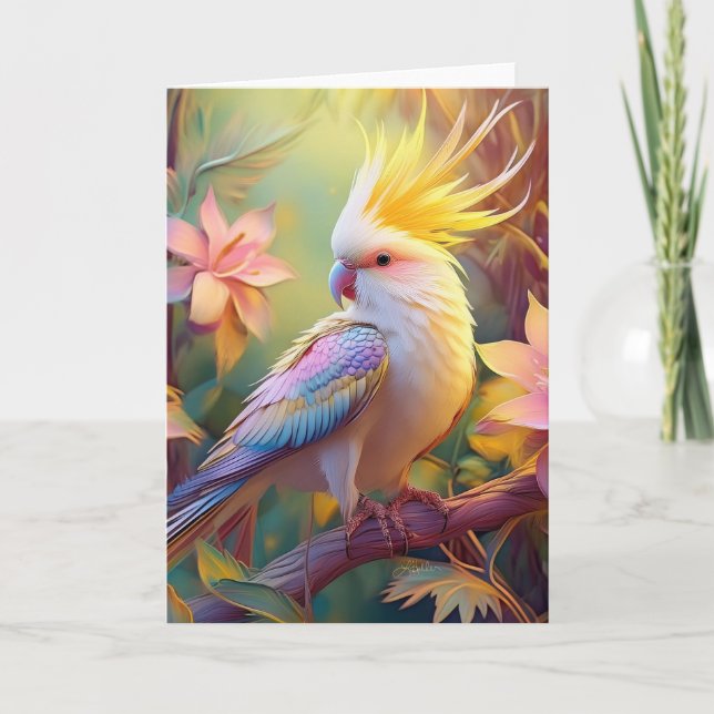 Iridescent Vinge Cockatiel Fantasy Bird Kort (Framsida)