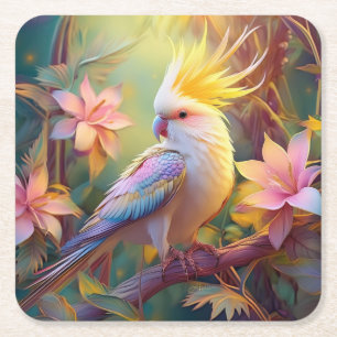 Iridescent Vinge Cockatiel Fantasy Bird Underlägg Papper Kvadrat