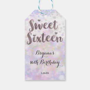 Iridescent Vit Glitter Glam Sweet 16 Födelsedag Presentetikett