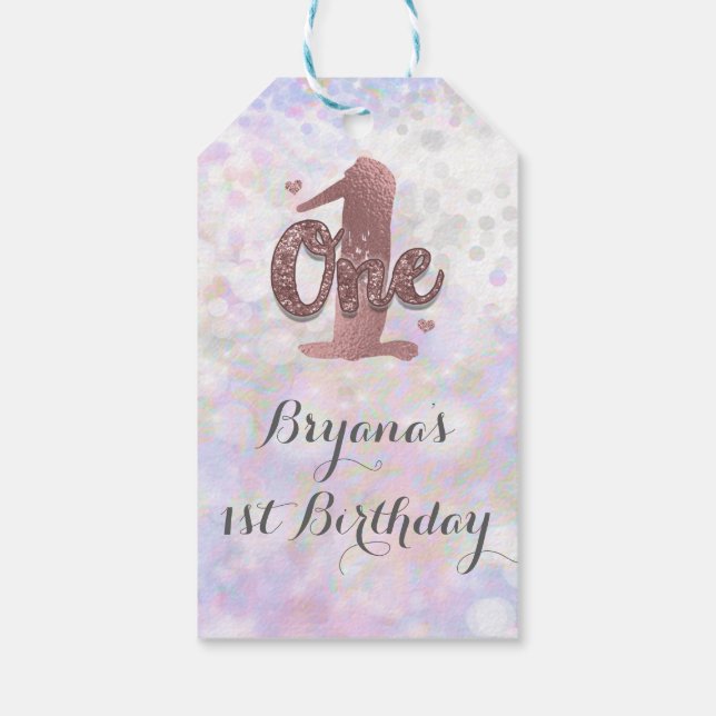 Iridescent White Gnistra Glam 1:a födelsedag favör Presentetikett (Baksidan)